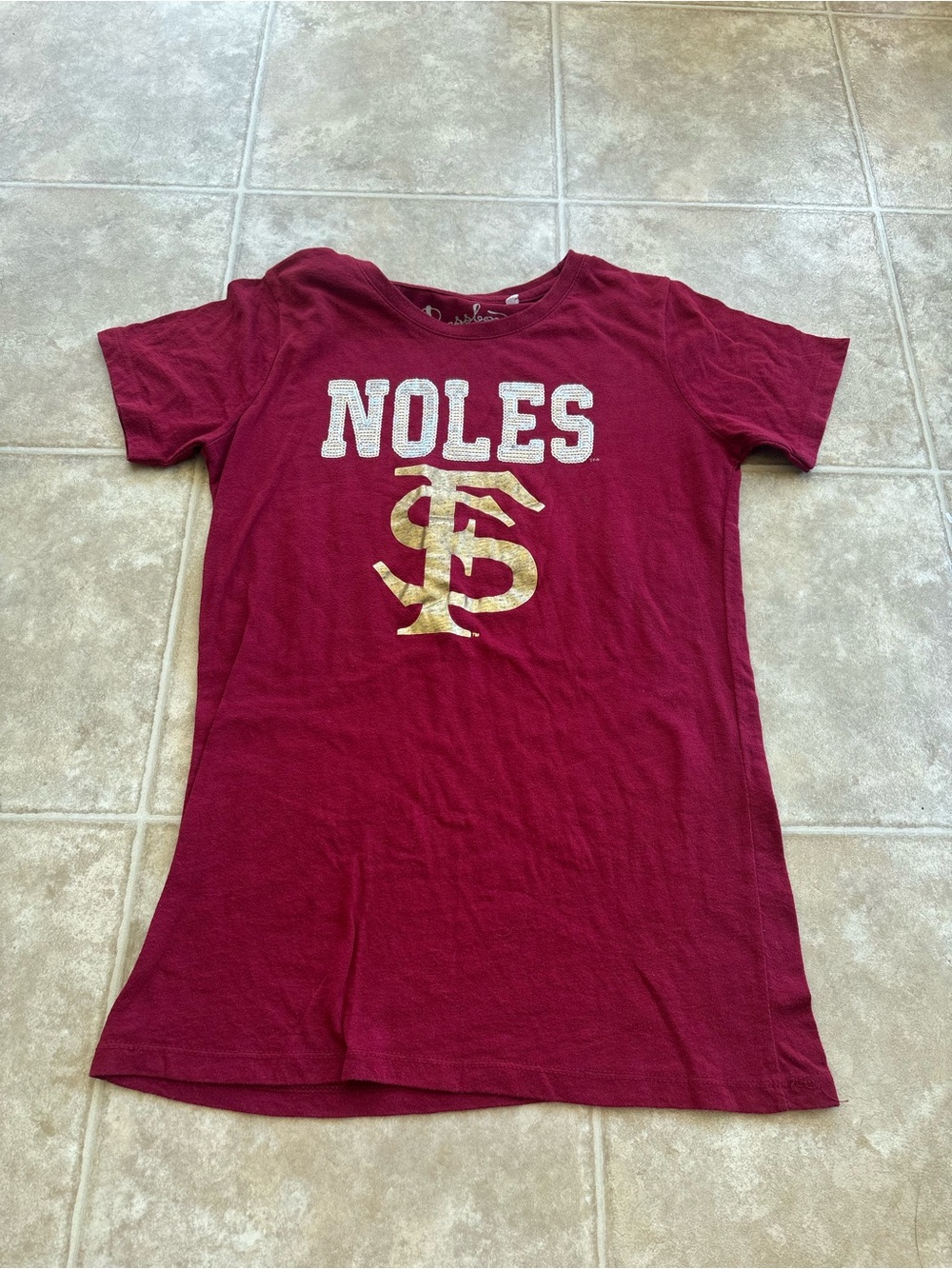 Women’s Florida State 'Noles' Short Sleeve Tee in Garnet with Gold Logo